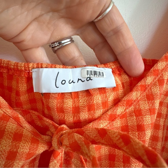 Louna Orange Gingham Puff Sleeve Tie Top - Picture 7 of 7